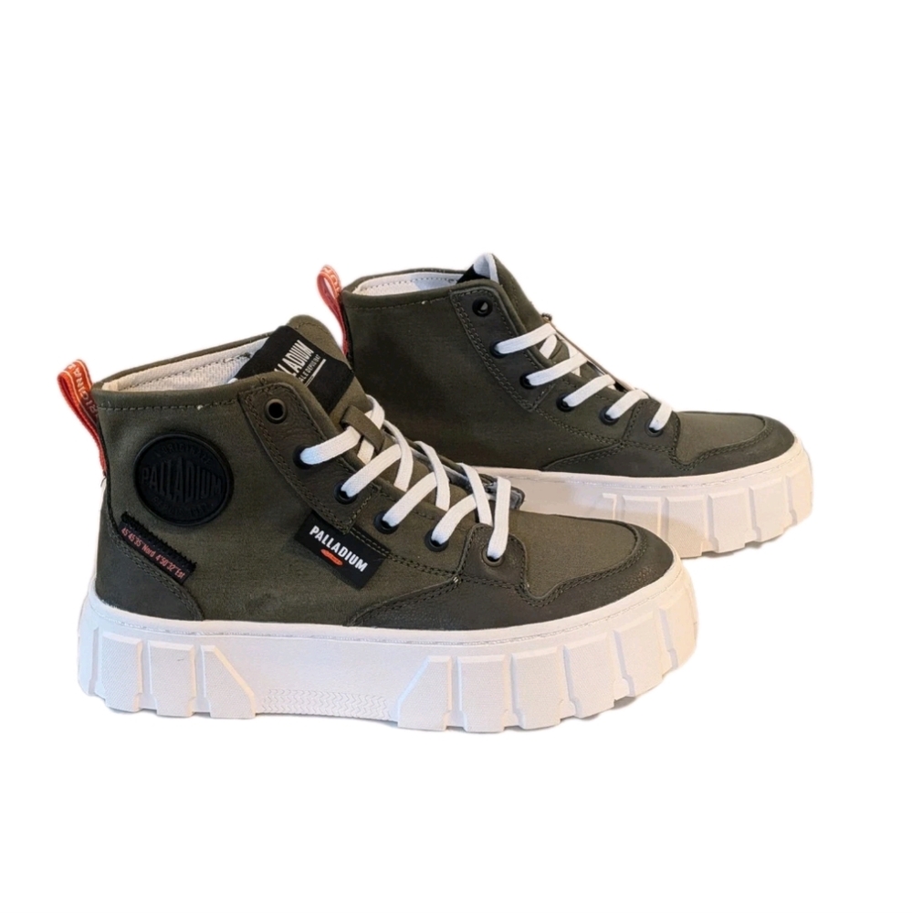 Palladium Pallatower High Top Platform Sneakers Olive Night Green/White Women's